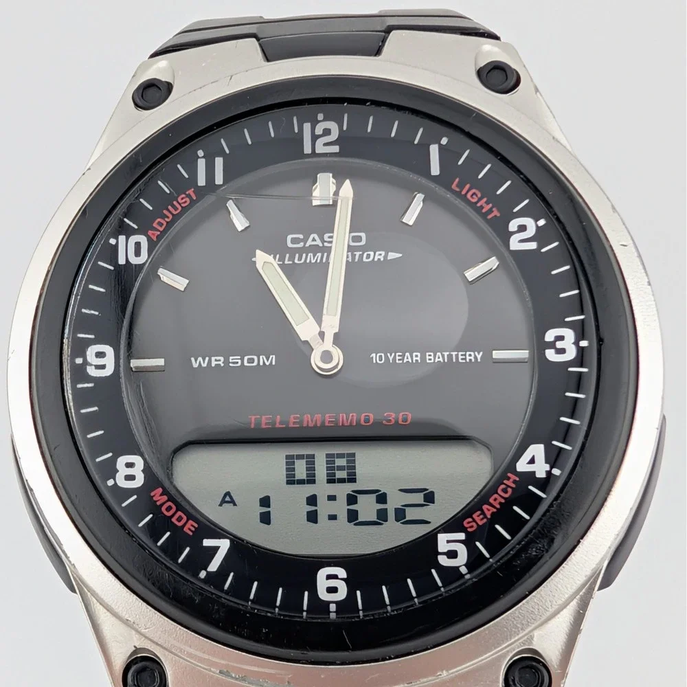 Casio AW-80 Telememo 30 Analog Digital‎ World Time Watch Black Resin